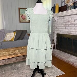 Boho midi dress for women square neck ruffle tiered flowy smocked sundress